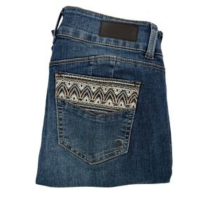 THORN Women's Mid Rise Embroidered Pocket Jeans Size 6 Blue Denim Stretch W389